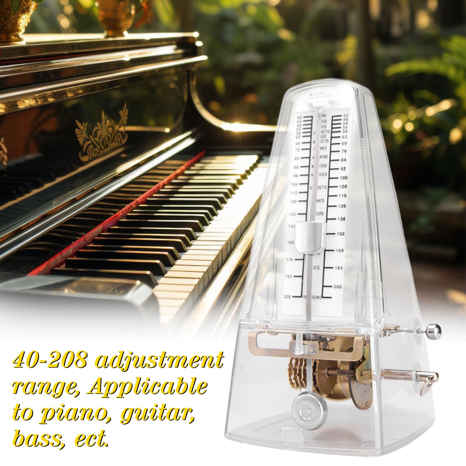 Mechanisches Metronom für Klavier Violine Gitarre Bass, Universales Hochpräzises Metronom, Transparent Hochpräzises Metronom Mechanisches, Lauter Klang, Track Beat und Tempo