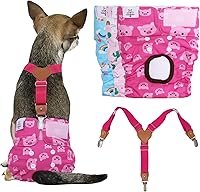 Vista 10 de CuteBone Pañales para perras, paquete de 3 pañales reutilizables para perras con un tirante para perros pequeños, medianos y grandes, BDD01L