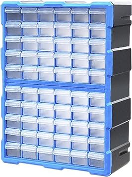 SMALL PARTS ORGANIZER - Modular drawer cabinet with multiple compartments | Sturdy steel construction, clear plastic back suspension groove design and removable spacer for easy identification, this