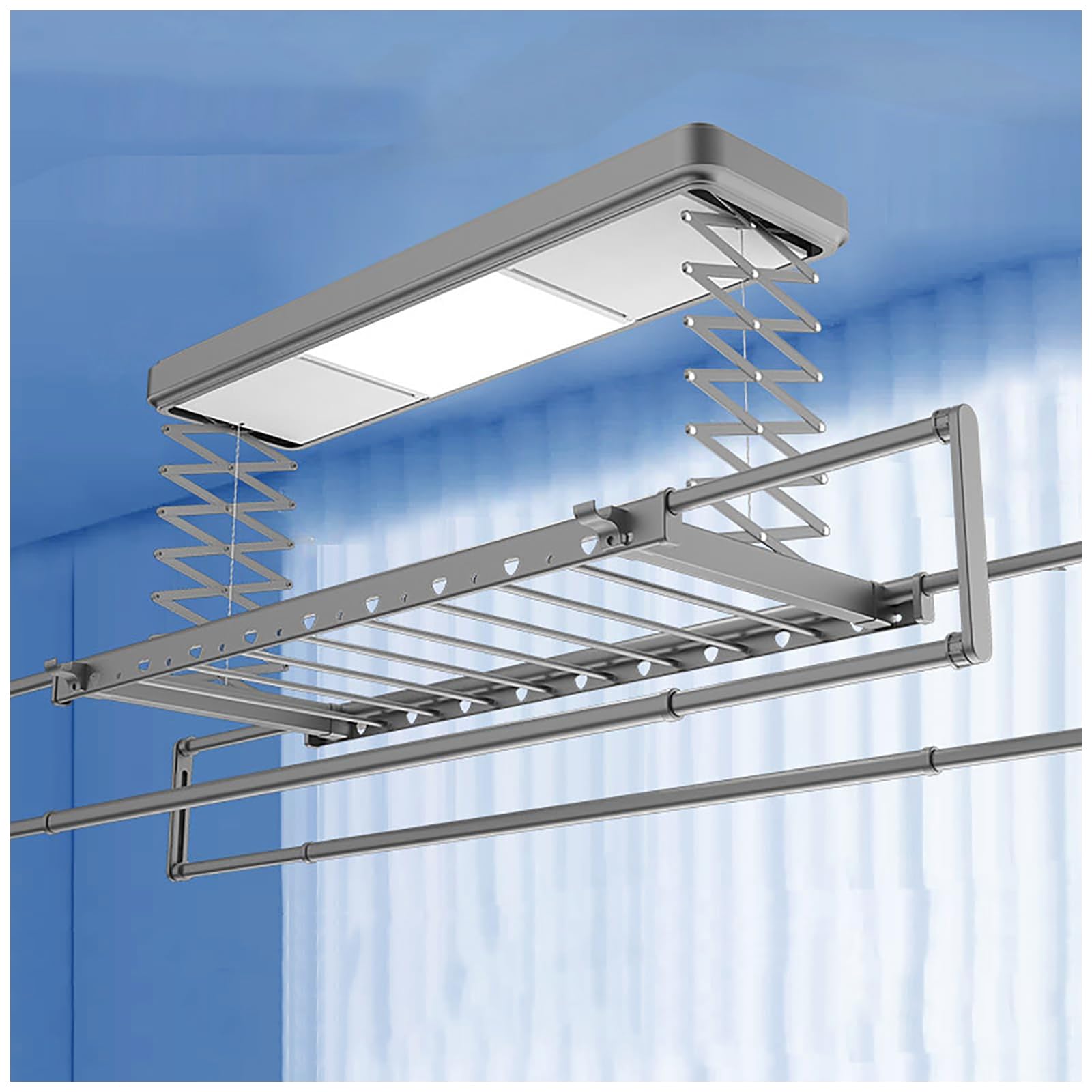OLSKFUH Electric Ceiling Clothes Drying Rack, Remote Control Aluminium Clothesline, Adjustable Height & Length, Space-Saving Indoor Laundry Solution, Smart Clothes Dryer for Home,
