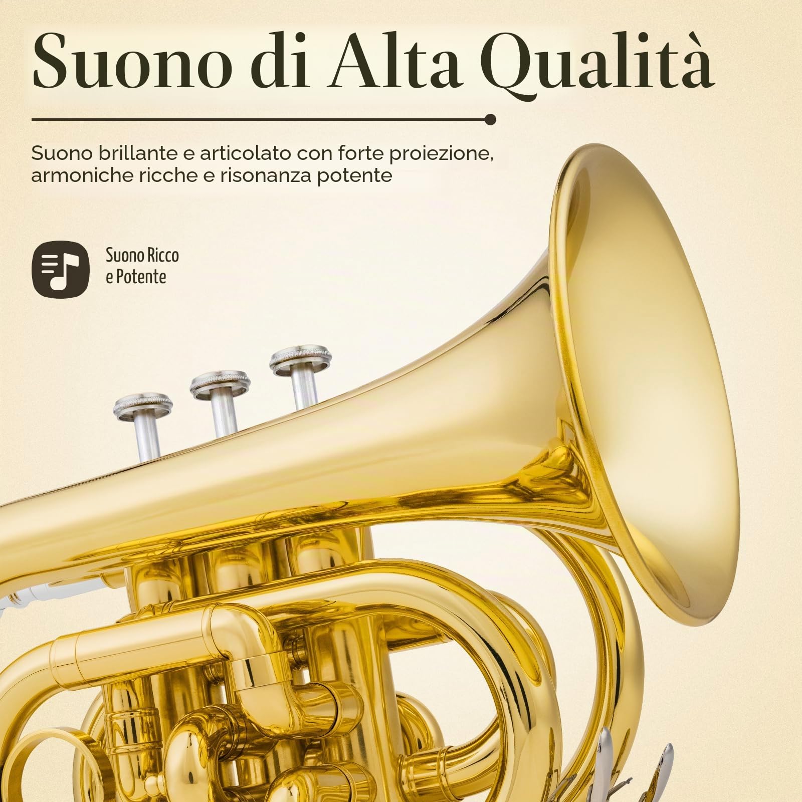 SONICAKE Tromba Tascabile Sib Ottone Laccatura Oro, Kit Completo per Principianti con Bocchino 7C, Custodia Rigida, Guanti QPT-01