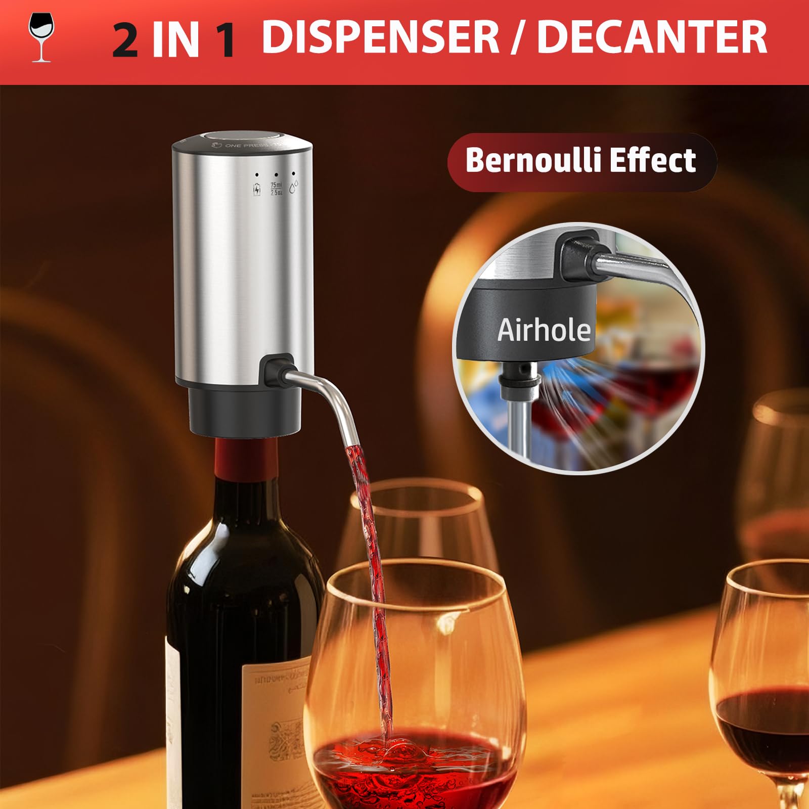 Carafe à vin électrique Vinflow,carafe doseuse rechargeable
