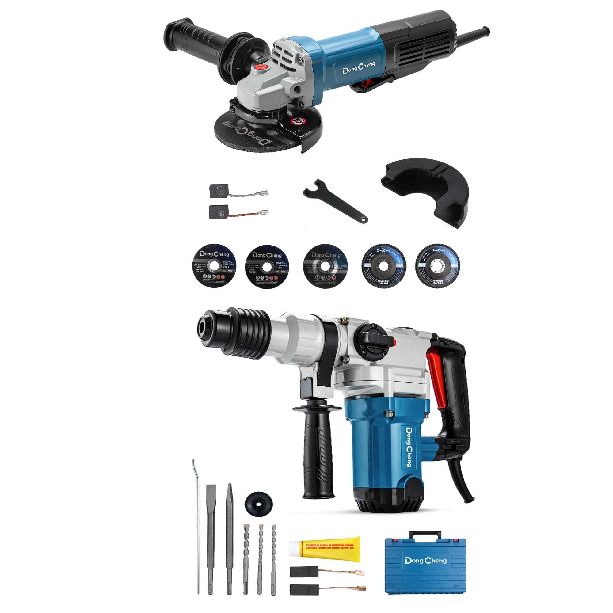 DongCheng 9.2 Amp Power Angle Grinders, 1-1/8 Inch SDS-Plus Rotary Hammer Drill with Safety Clutch, 9.2 Amp Heavy Duty