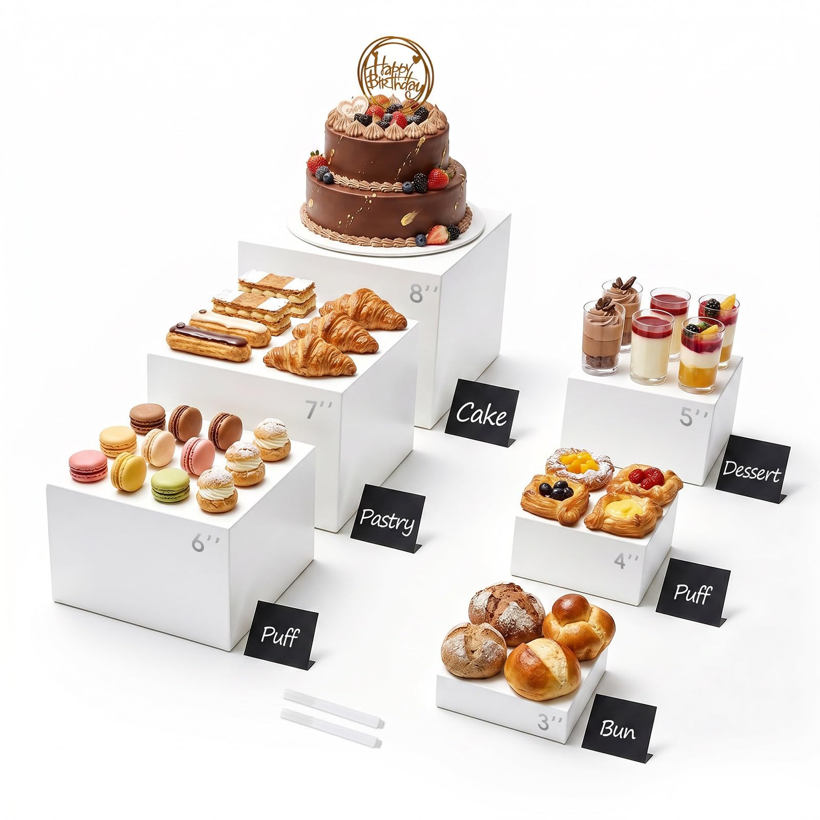 Présentoir gâteau acrylique transparent et supports de buffet cubiques pour pâtisseries