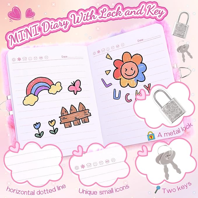 Diario Miniatura Corazón con Candado y Llaves para Niñas, 4.7x6.1in miniatura 4
