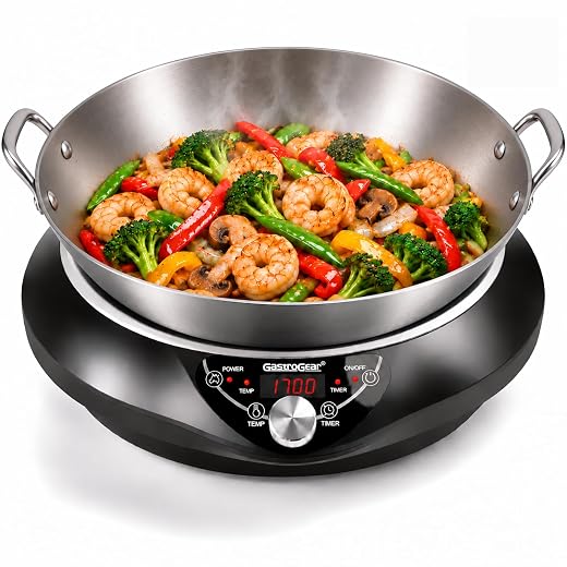 1700W 120V Concave Induction Wok Burner, Cooktop Only