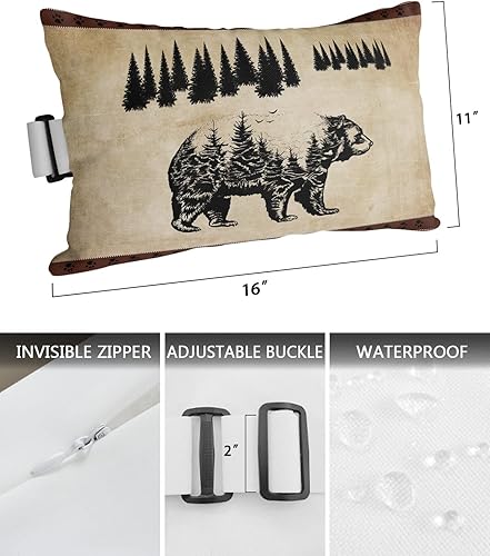 Miniatura 3 de Bear Silhouette - Almohadas para descansar en la cabeza para exteriores, 2 unidades, diseño de árbol de oso, estilo vintage, impermeable, para