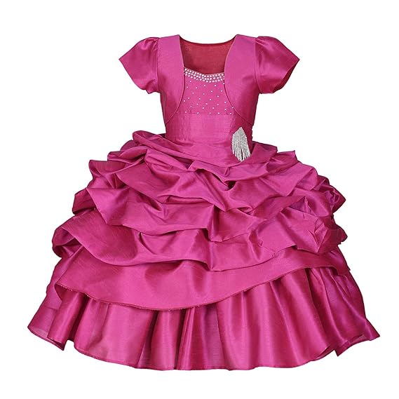 Wish littlle Baby Girls Pink Satin Puff Layered Shrug with Gown Dress (Kids_Wlt_118)