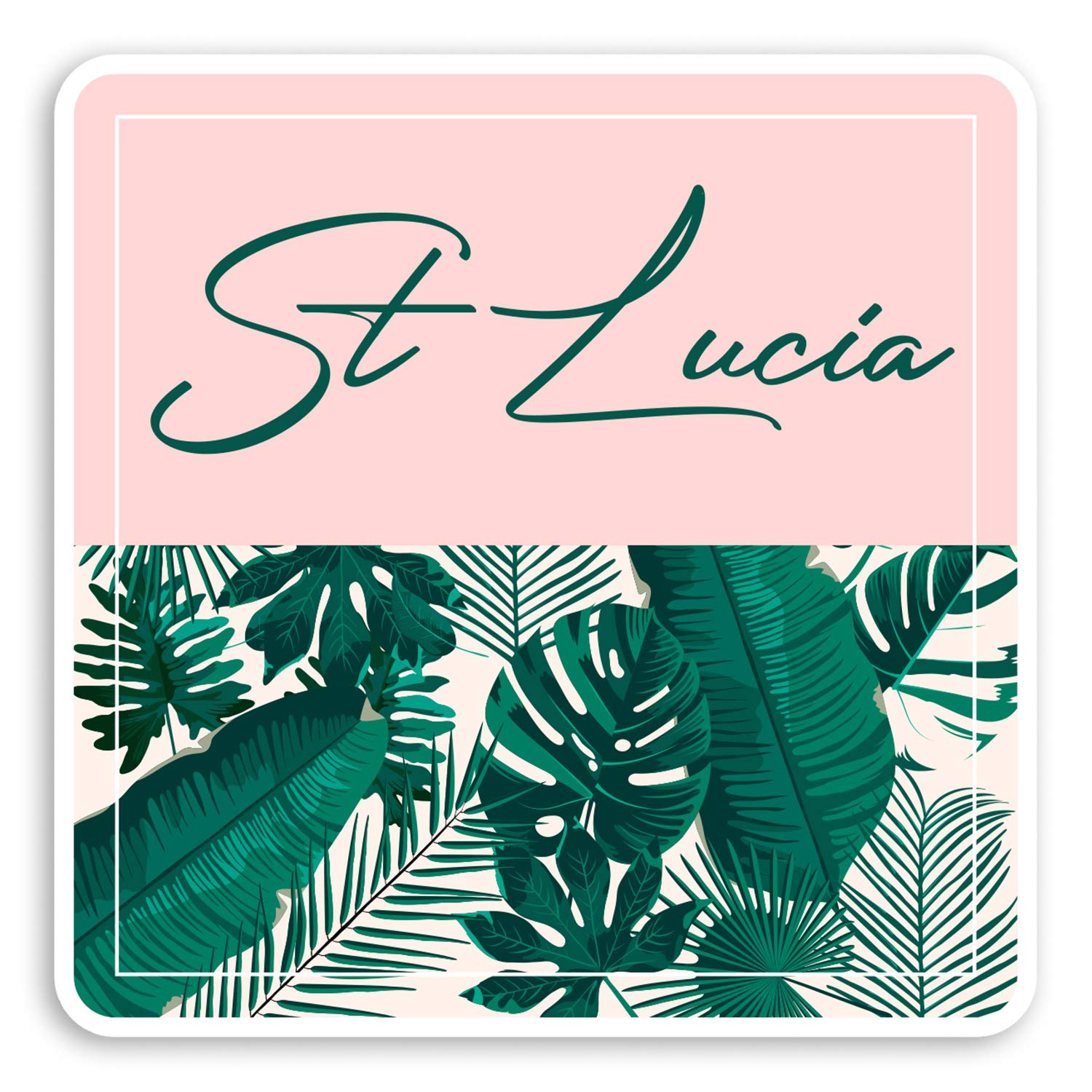 2 x 10cm St Lucia Vinyl Stickers - Tropical Pink Travel Luggage Sticker #30857 (10cm Wide)