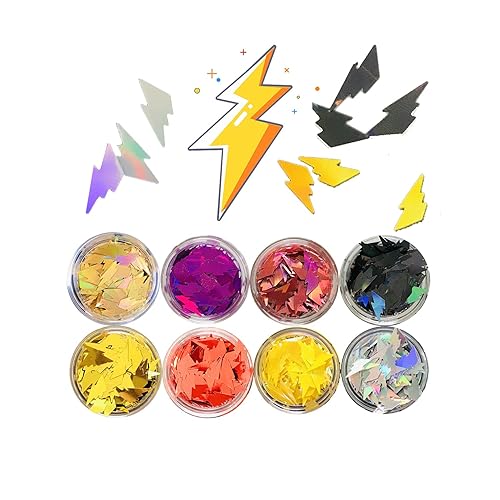 Juego de 8 colores – Lentejuelas con purpurina en forma de rayo – Festival Rave Maquillaje de Belleza Cara Cuerpo Arte de Uñas Decoración
