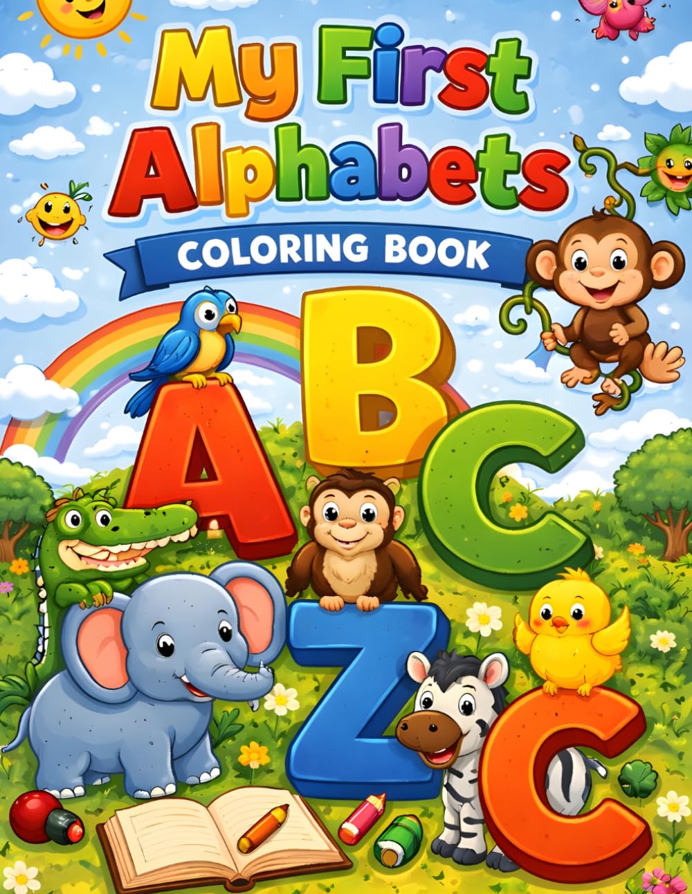 My First Alphabets Coloring book: A to Z Animal Alphabet Coloring Book | Learn Letters and Color Cute Animals for Toddlers, Preschool & Kindergarten Kids
