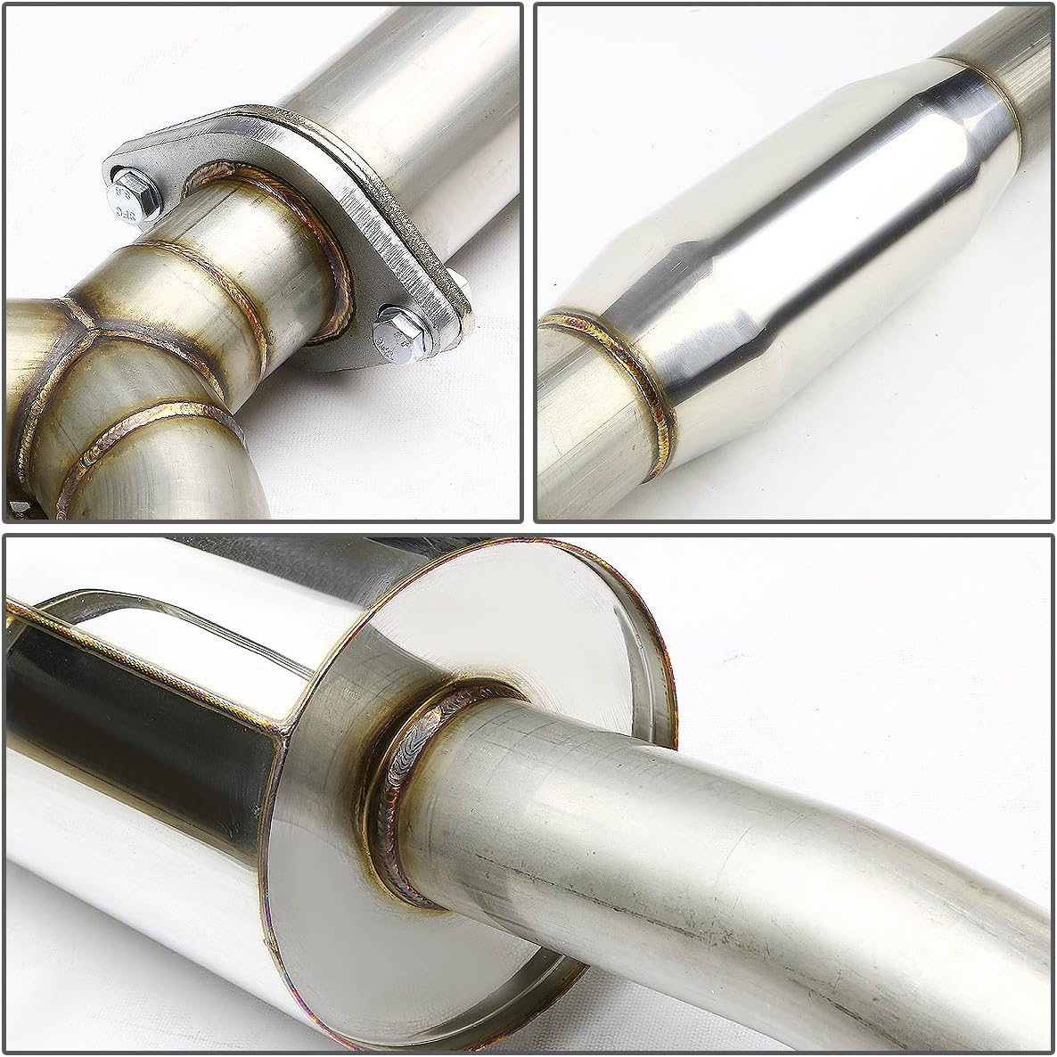 Auto Dynasty 4 Inches Dual Double Walled Muffler Rolled Tip Catback Exhaust System Compatible with 2007-2012 Nissan Altima Sedan V6, Stainless Steel