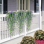 Artificial Hanging Flowers, 3 Pcs Fake Hanging Plants Decor, Artificial Vines for Outdoors, UV Resistant No Fade Artificial Fake Hanging for Indoor Decoration Outdoor Porch Courtyard (Purple)