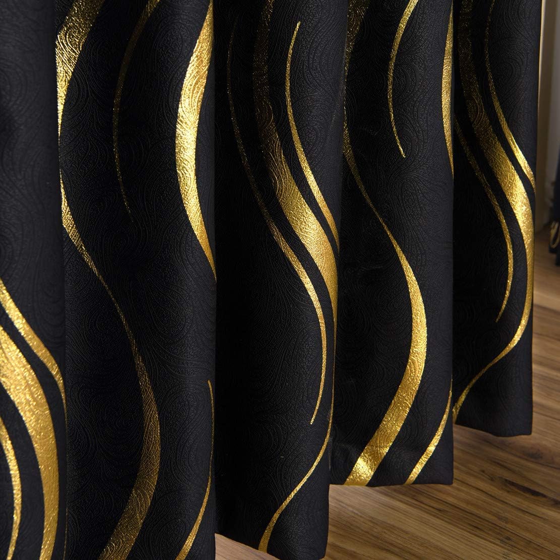 MYRU 2-Panel Blackout Curtains, Luxury Striped Design in Black & Gold - Image 3