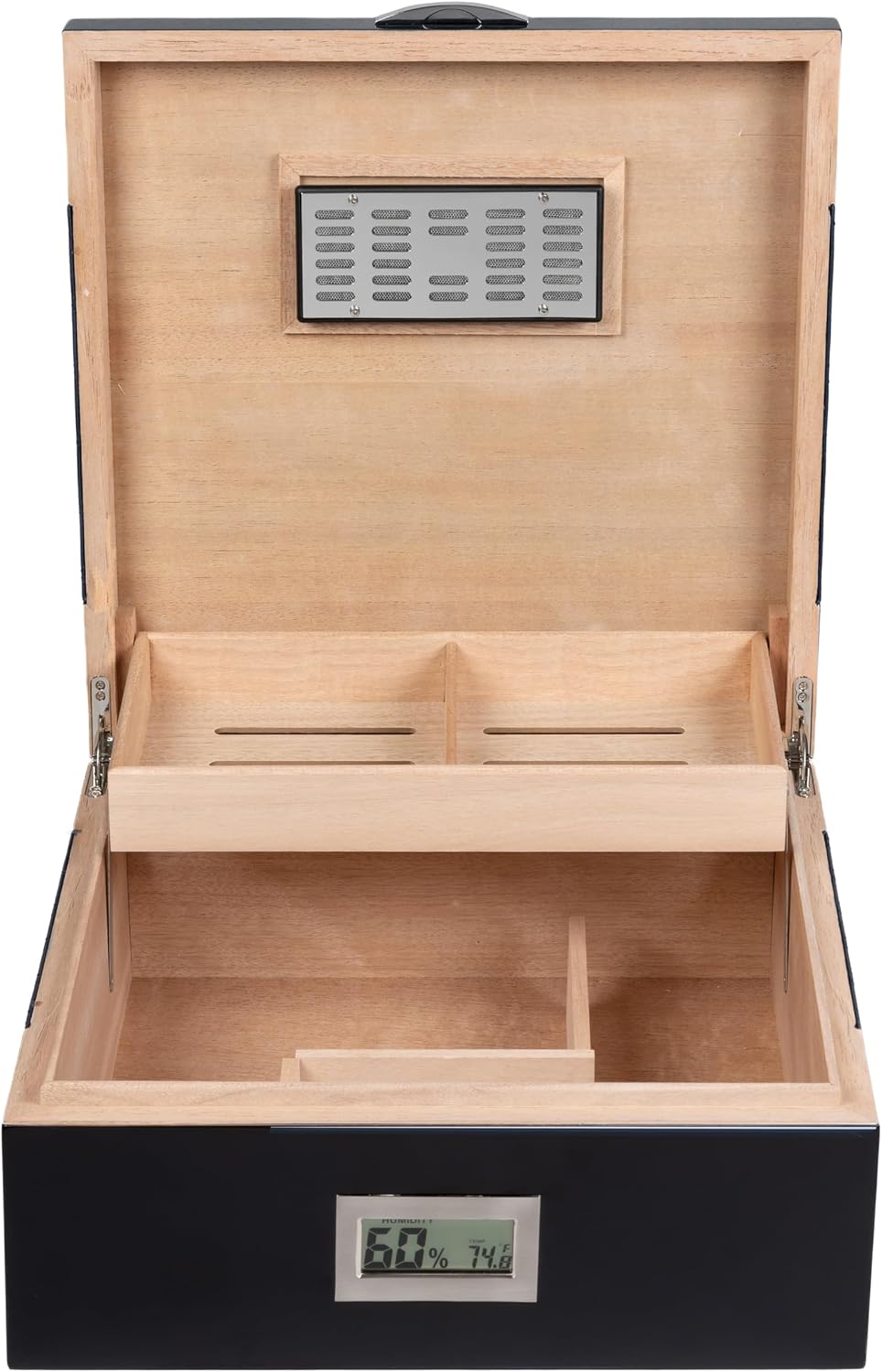 Prestige Import Group - Hampton Diamond Stitch Leather & Lacquer Finish Cigar Humidor - Capacity: Up to 200 - Color: Black