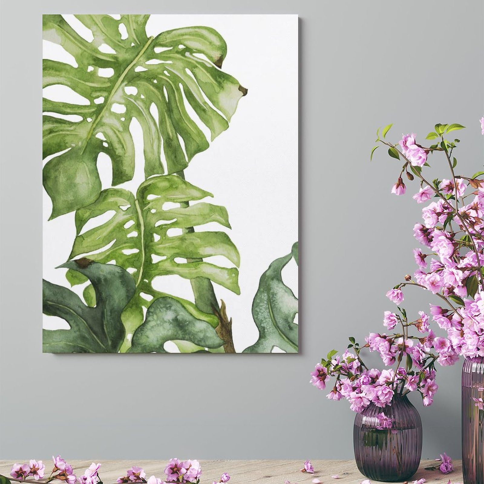 Amazon.co.jp: 絵画 緑のモンステラ植物の水彩画インテリア 絵画 熱帯