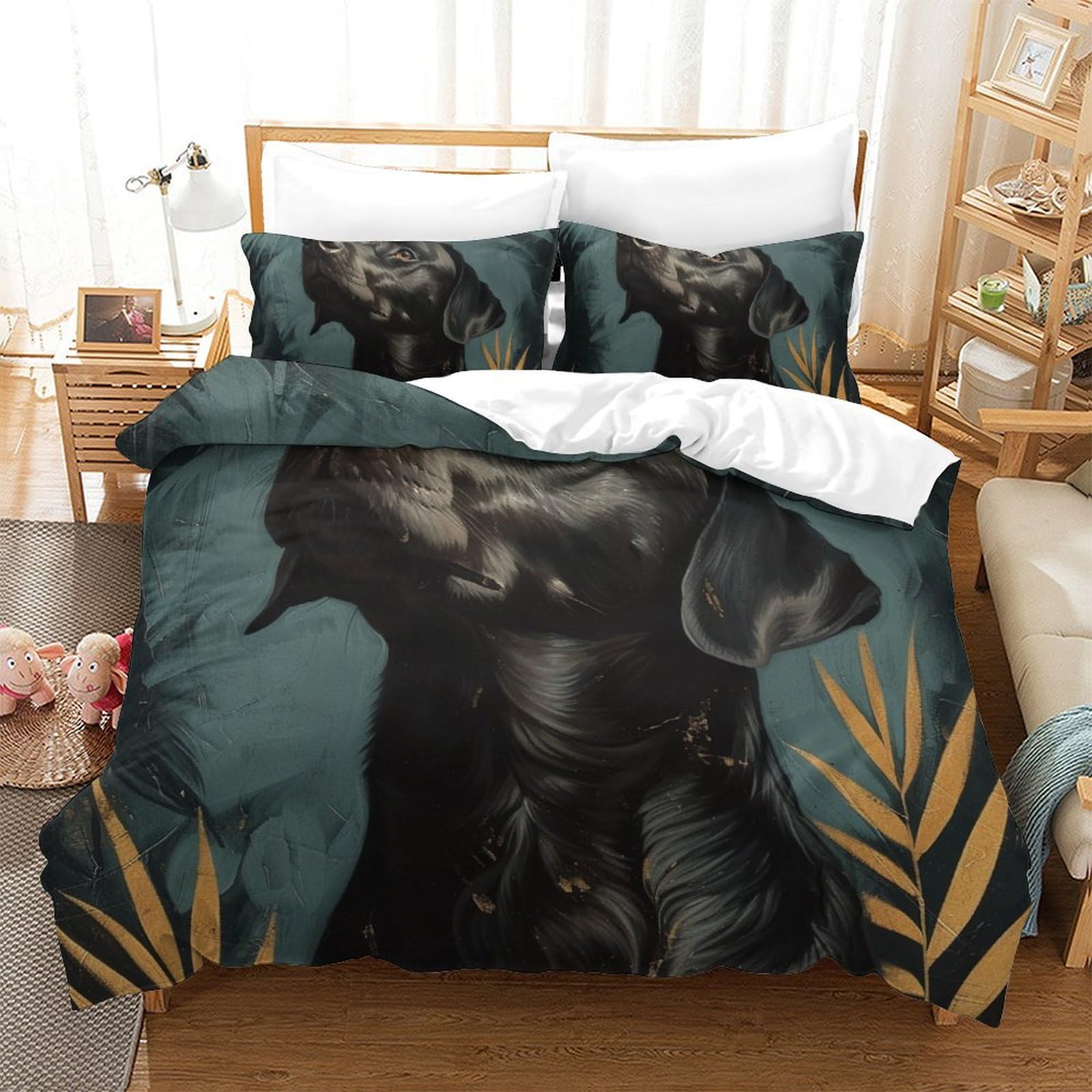 Housse de couette 200x200 Chien Rowena ensemble de literie 3 pièces lit double