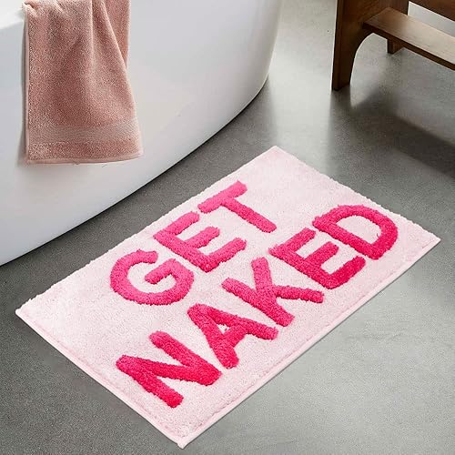 Get Naked - Alfombra de baño de 17 x 24 pulgadas, absorbente, suave, color rosa intenso, lavable a máquina, alfombra de ducha antideslizante para