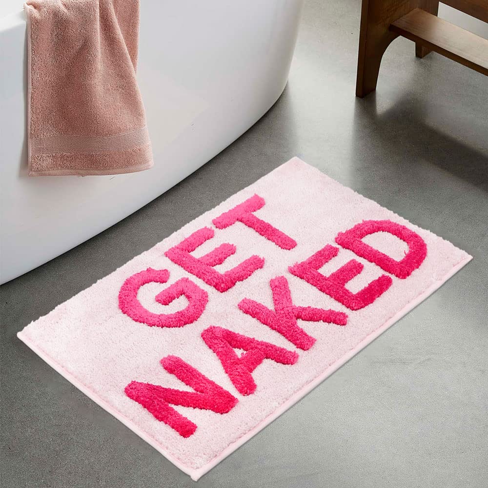 Get Naked Bath Mat - 17 x 24 Absorbent Soft Hot Pink Bath Rug Machine Washable Non Slip