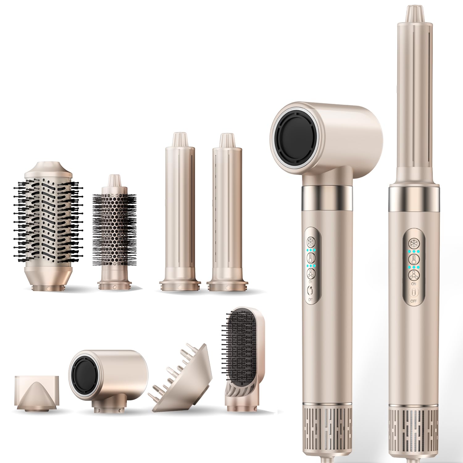 8-in-1 Hot Air Styler & Hair Dryer Brush Set with Auto-Wrap Curlers 8-in-1 Light Gold