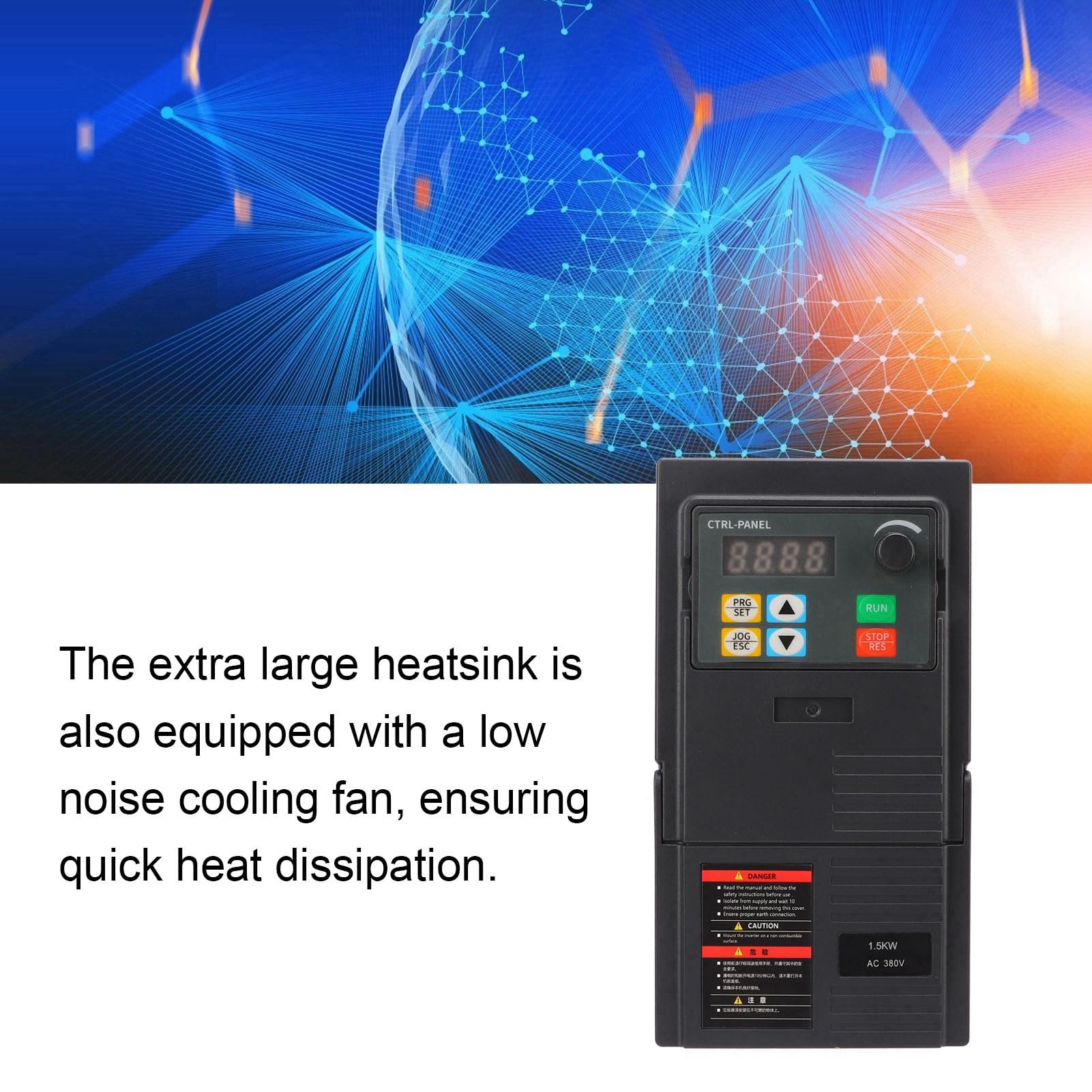 VFD Converter, 380 to 440V Input 0 to 440V Output, Single to Three Phase VFD Variable Frequency Drive, Safety and Efficient Cooling VFD Inverter for Spindle Motor, ABS Material