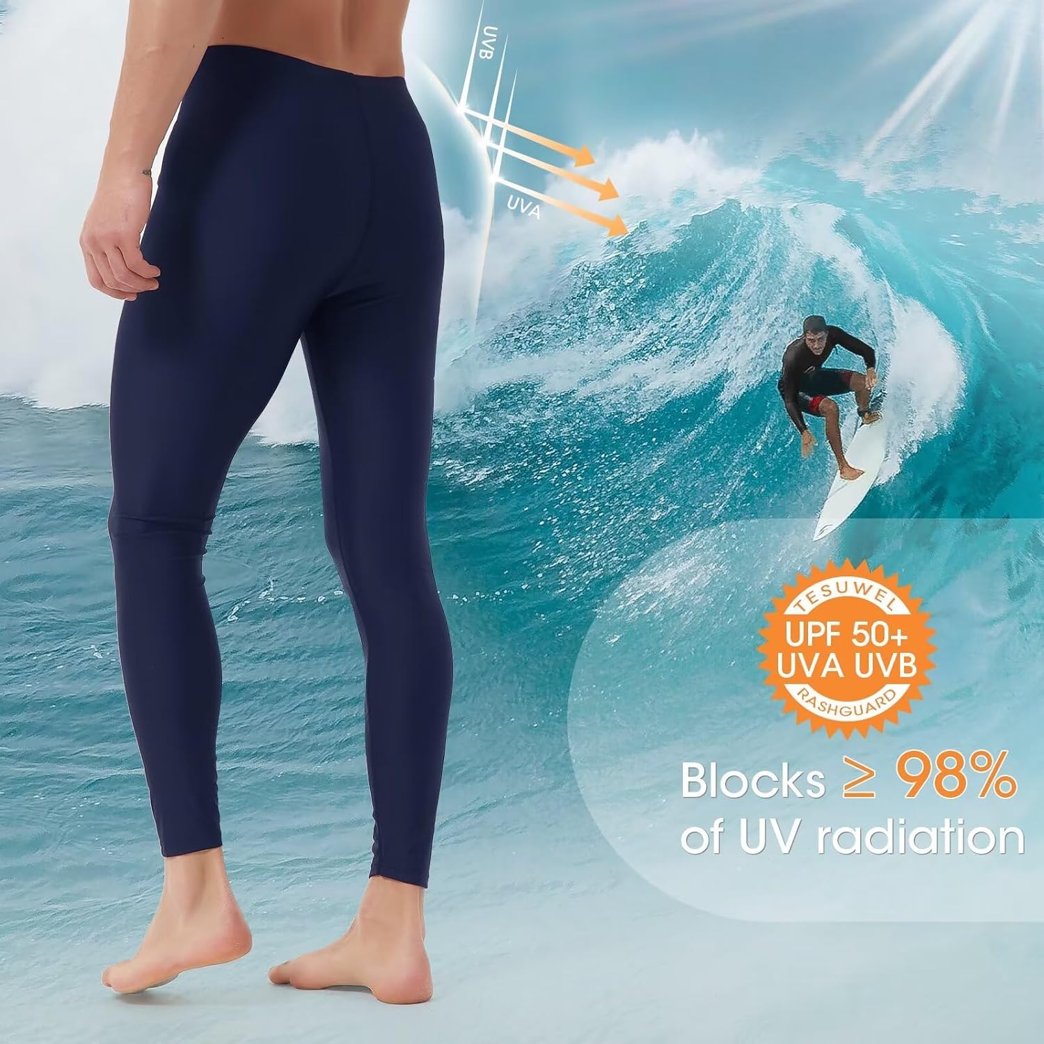 Mens Swim Pants Long UV Sun Protection Swim Tights Surf Water Leggings Rash Guard Swimming Pants Quick Dry - Image 3