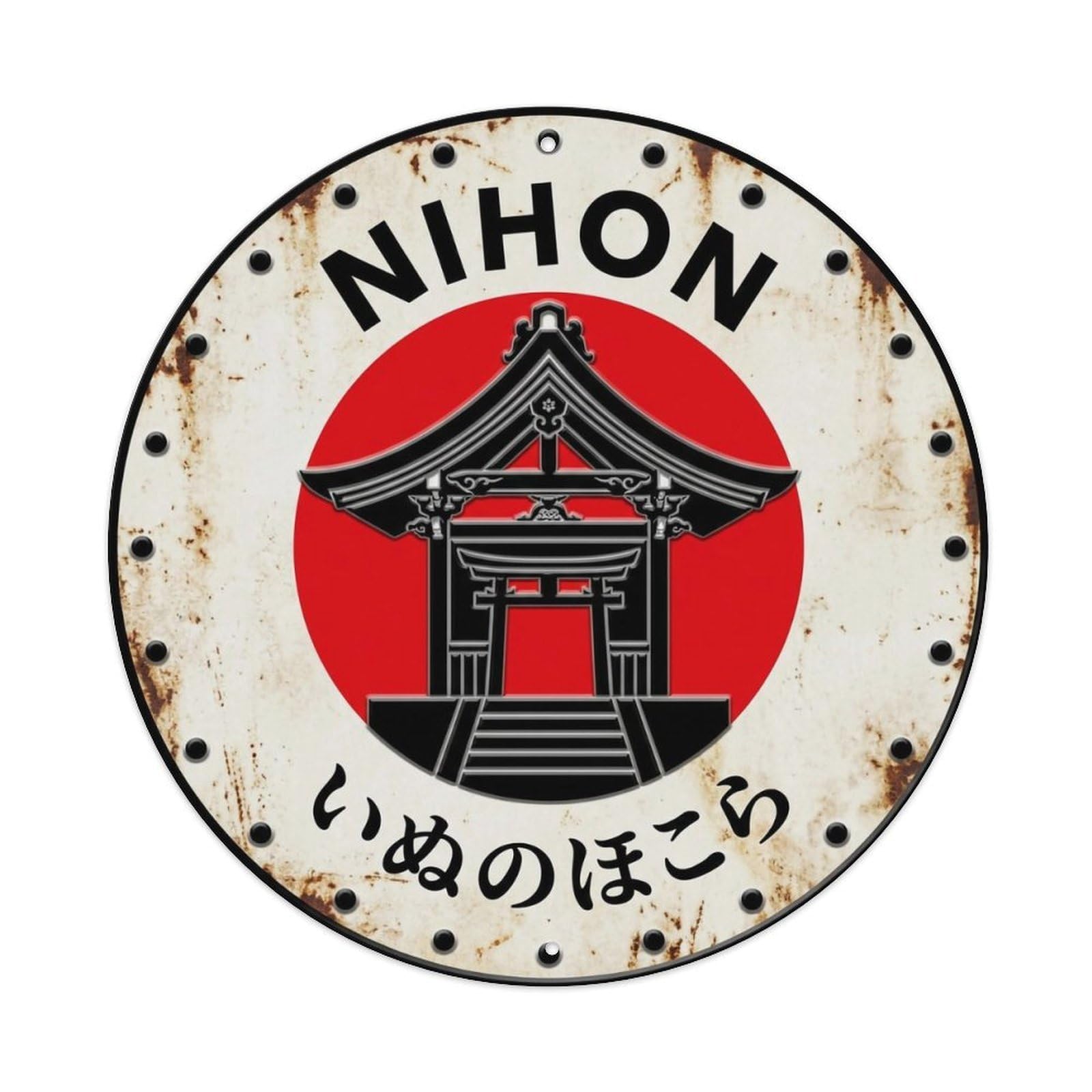 Dog Shrine Nihon Canine Sacred Building Weathered Metal Tin Sign