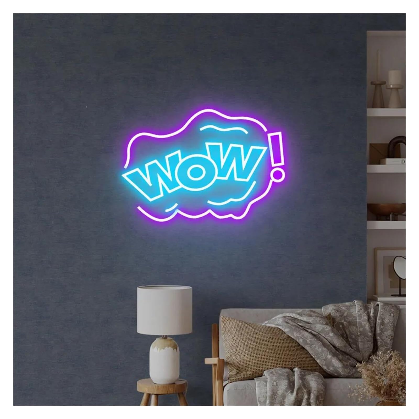 LEMST Signs Lamp Wow Neon Signs USB Powered Adjustable Brightness Wow Letter Neon Lights Suitable for Wall Hanging Decor(C,40cmx50cm)