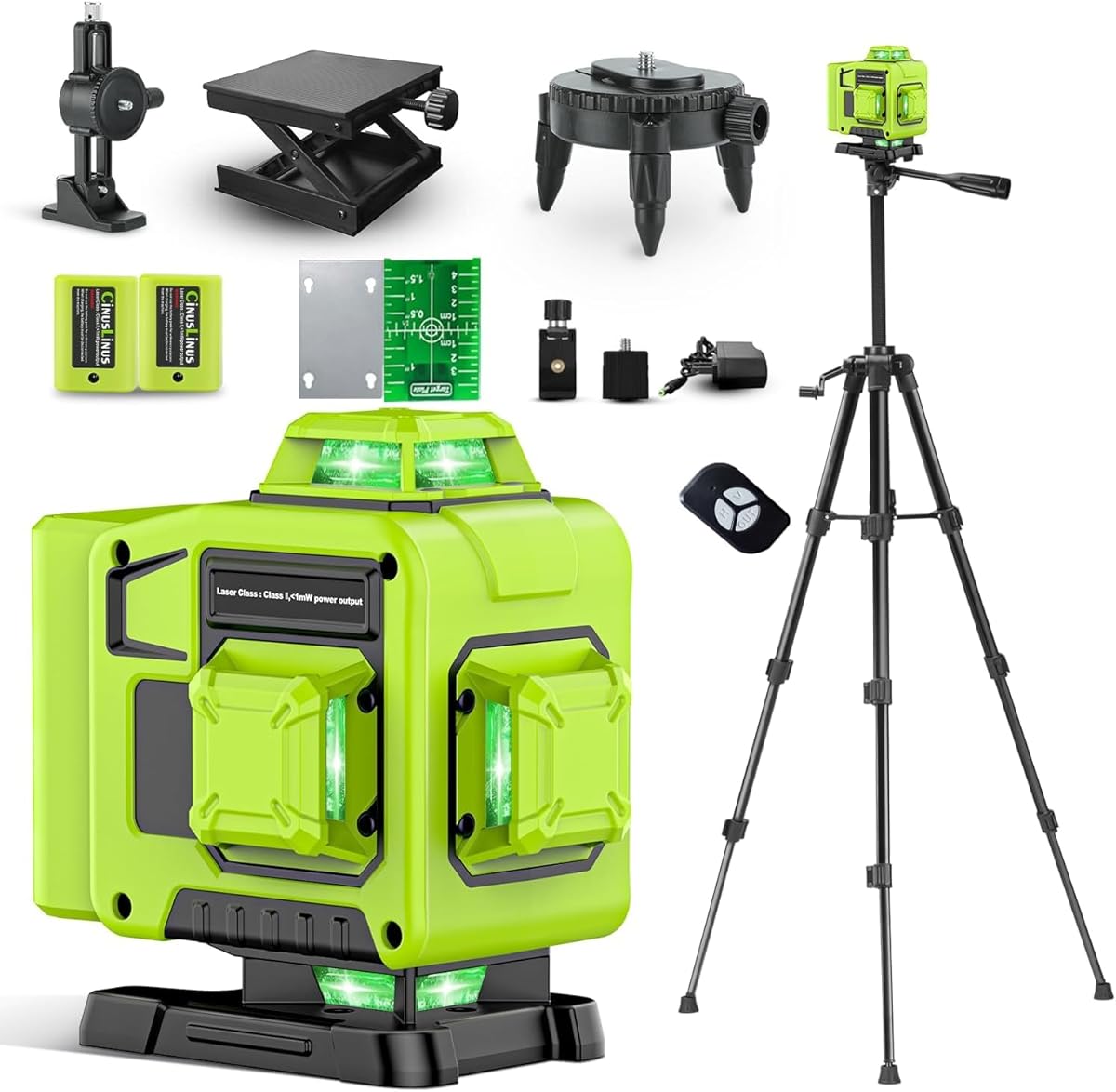 Laser Level with Tripod, CinusLinus Laser Level 360 Self Leveling with 165ft Green Laser, for Construction and Picture Hanging, DIY or Professional Job Site