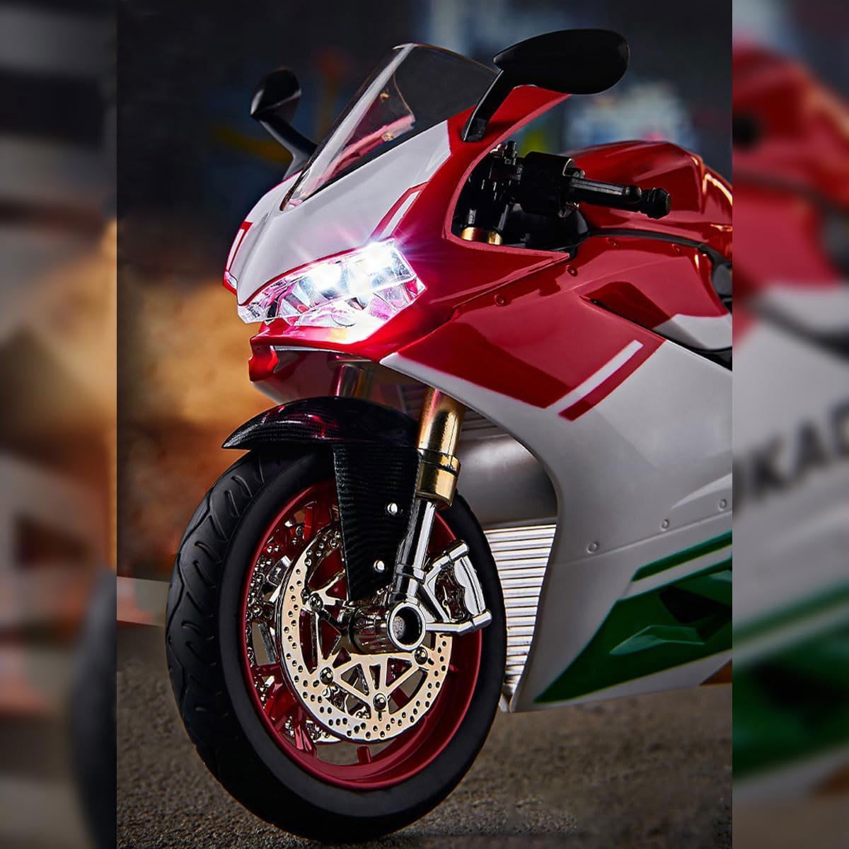 1/9 Scale Alloy Dynamic Motorcycle Model - Simulation Bike with Ignition System Smoke Spray, Immersive Light & Sound Effects, Gift for Enthusiasts (Red)