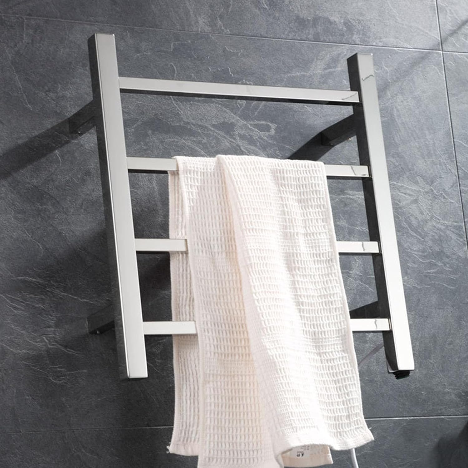 Electric Towel Warmer 4 Square Bars, Silver Heated Towel Racks Wall Mounted with Metal Switch, Towel Drying Rack 304 Stainless Steel with Intelligent Thermostatic,Hardwired