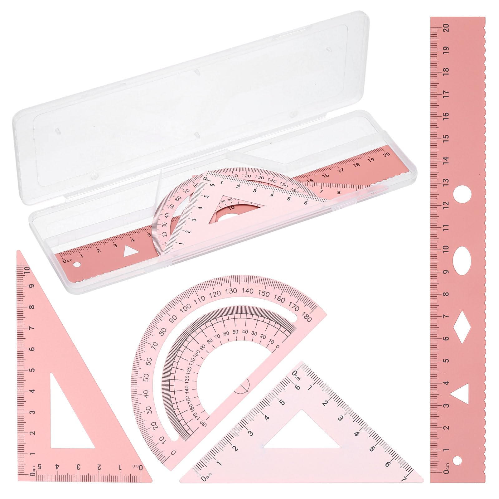 PATIKIL Geometry Set, 8 Inch Aluminum Ruler & 2 Triangles, Metal Protractor Ruler Math Drafting Measuring Tool for Home Office Math Drawing Engineering Art,Gradient Pink
