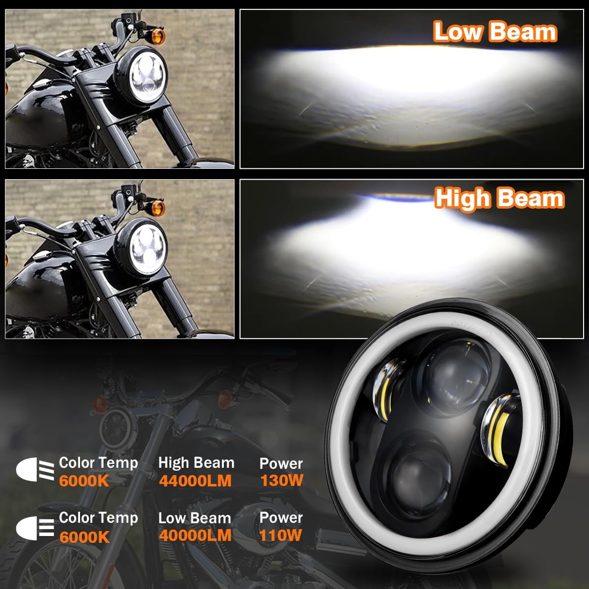 90W 5-3/4 5.75 INCH Headlight with DRL Turn Signal,Compatible with Honda Magna 750 Shadow Spirit VT 1100,DOT Approved Motorcycle Headlight with Projector Hi-Lo Beam,Pack of 1