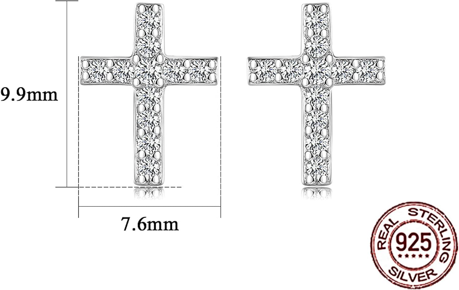 S925 Sterling Silver Dainty Small Tiny Cross with Pave Clear Cubic Zirconia Stud Earrings Fashion Jewelry for Women