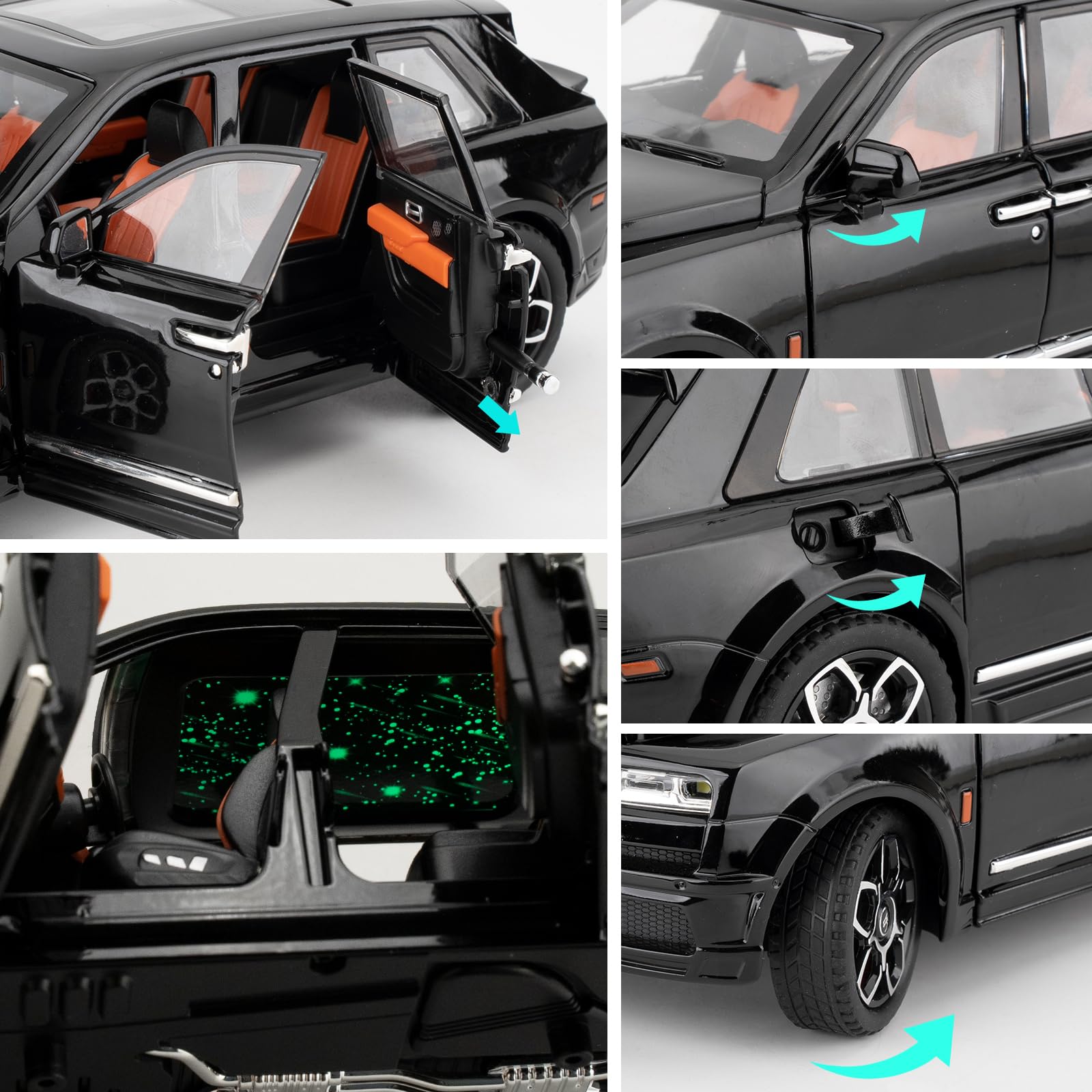 imtfzct 1/24 Rolls Royce Cullinan Alloy modellino auto giocattolo da collezione, regalo per bambini, auto giocattolo con funzione audio e luce e funzione pull-back (nero