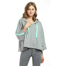 Womens Casual Cropped Hoodie, 3/4 Sleeve Loose Pullover Sweatshirt Crop Top