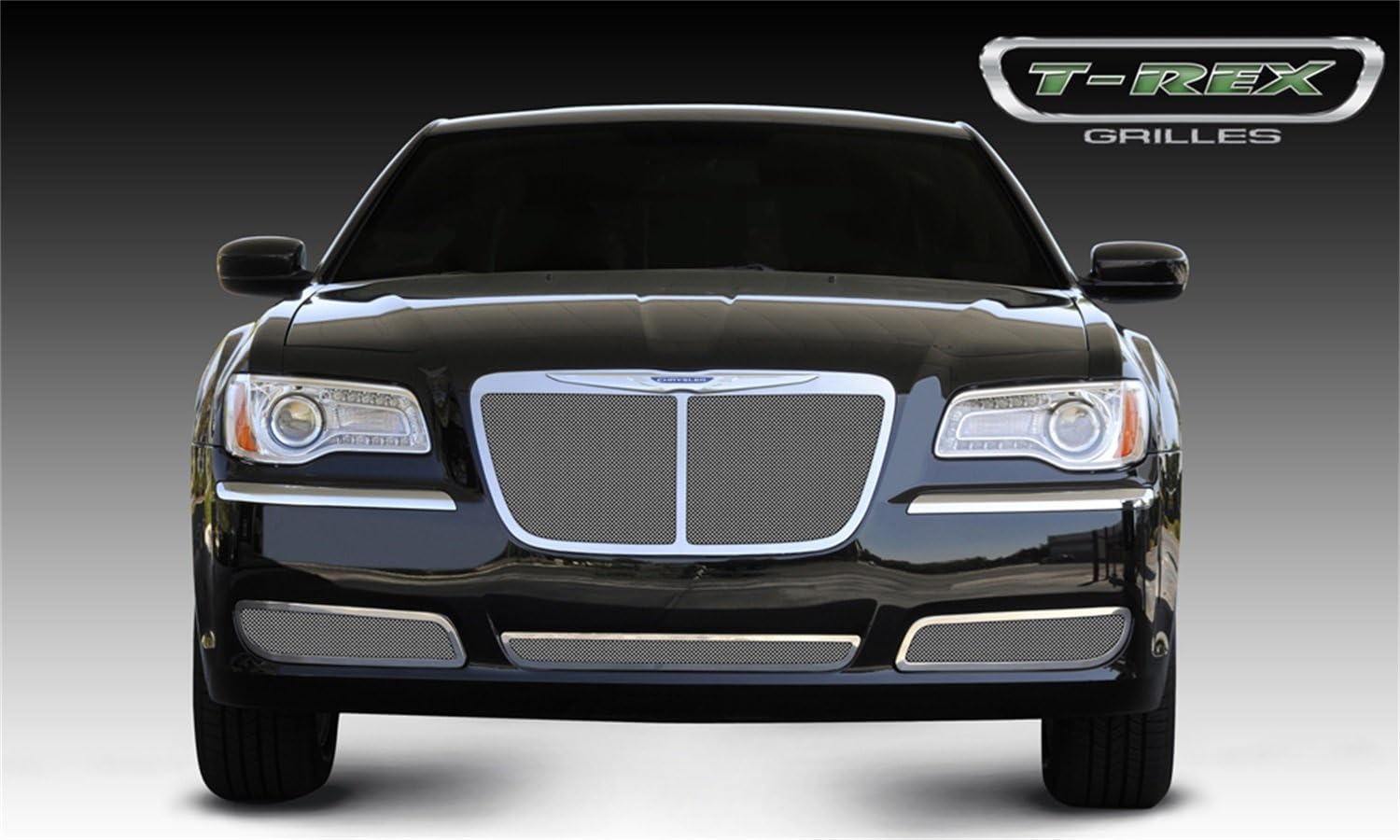 T-Rex Grilles 2011-2014 Chrysler 300 Upper Class Series Main Grille, Polished, 1 Pc, Replacement, Bentley Style with Center Vertical Bar, OE Logo installs on top of grille - PN #54434