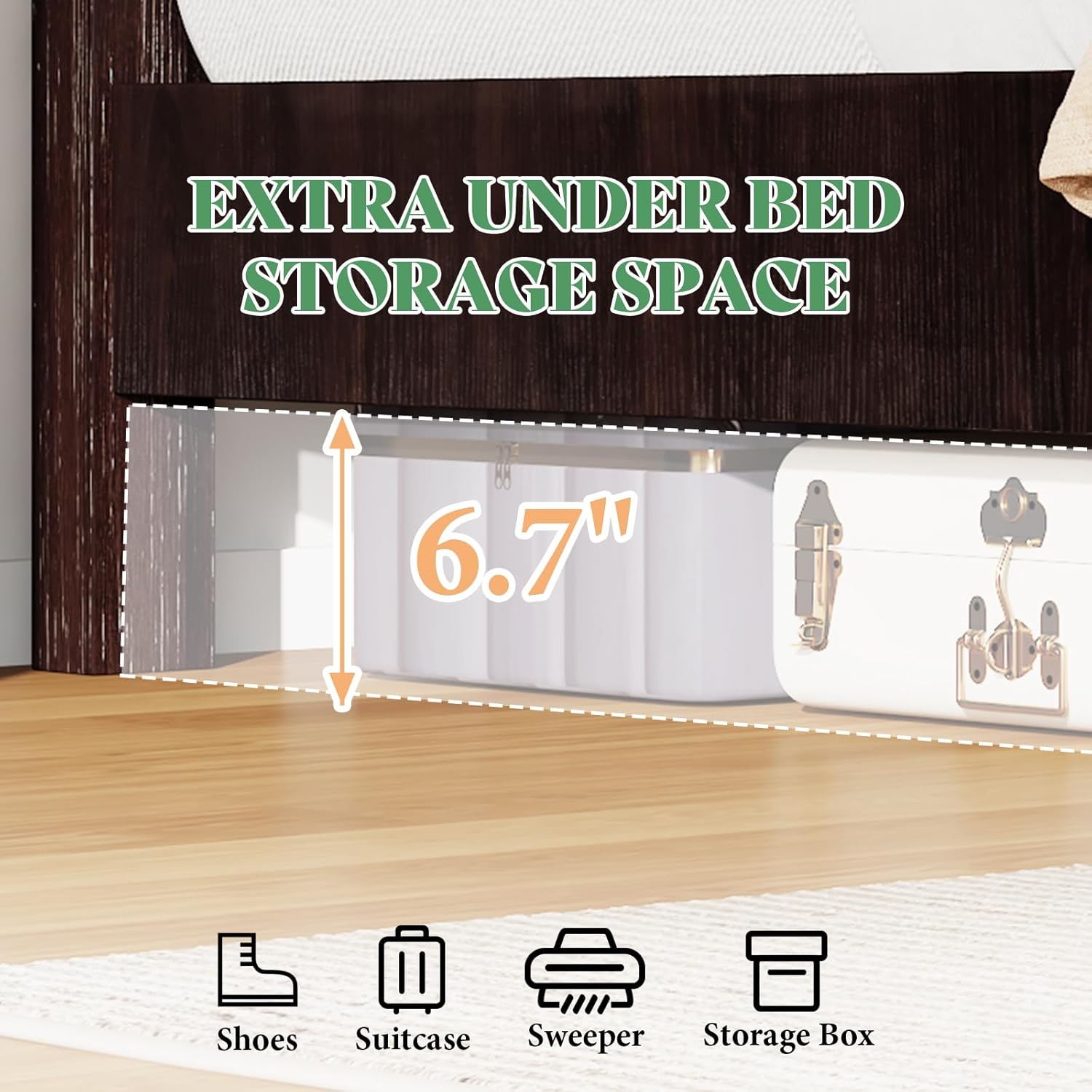 AMERLIFE Full Size 51.2" Wood Bed Frame, Rustic Platform Bed with Spliced Headboard, Wood Slats Support/Noiseless/No Box Spring Needed/Dark Brown