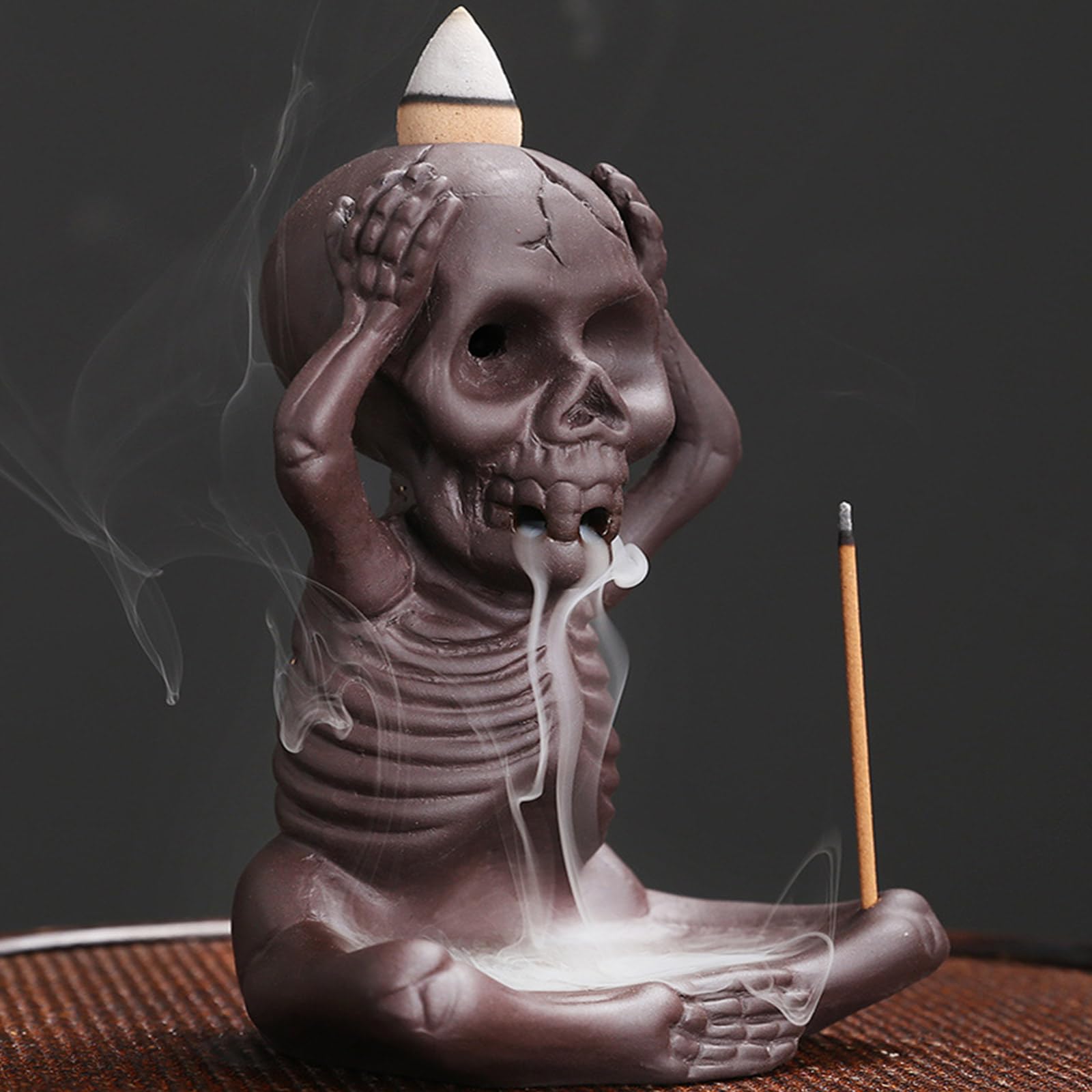 PANGBOER Porta incenso a forma di teschio, in ceramica, per coni di riflusso, bruciatori in ceramica, decorazione per la casa e meditazioni artigianali
