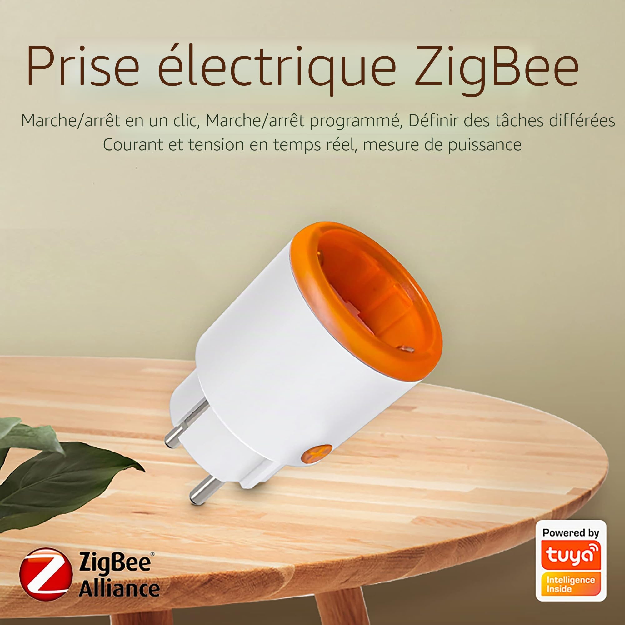 Prise intelligente ZigBee 16A, prise intelligente Alexa 3680W avec wattmètre, commande vocale, minuterie, télécommande d'application compatible avec Alexa, Google Home. HUB requis (3 paquet)