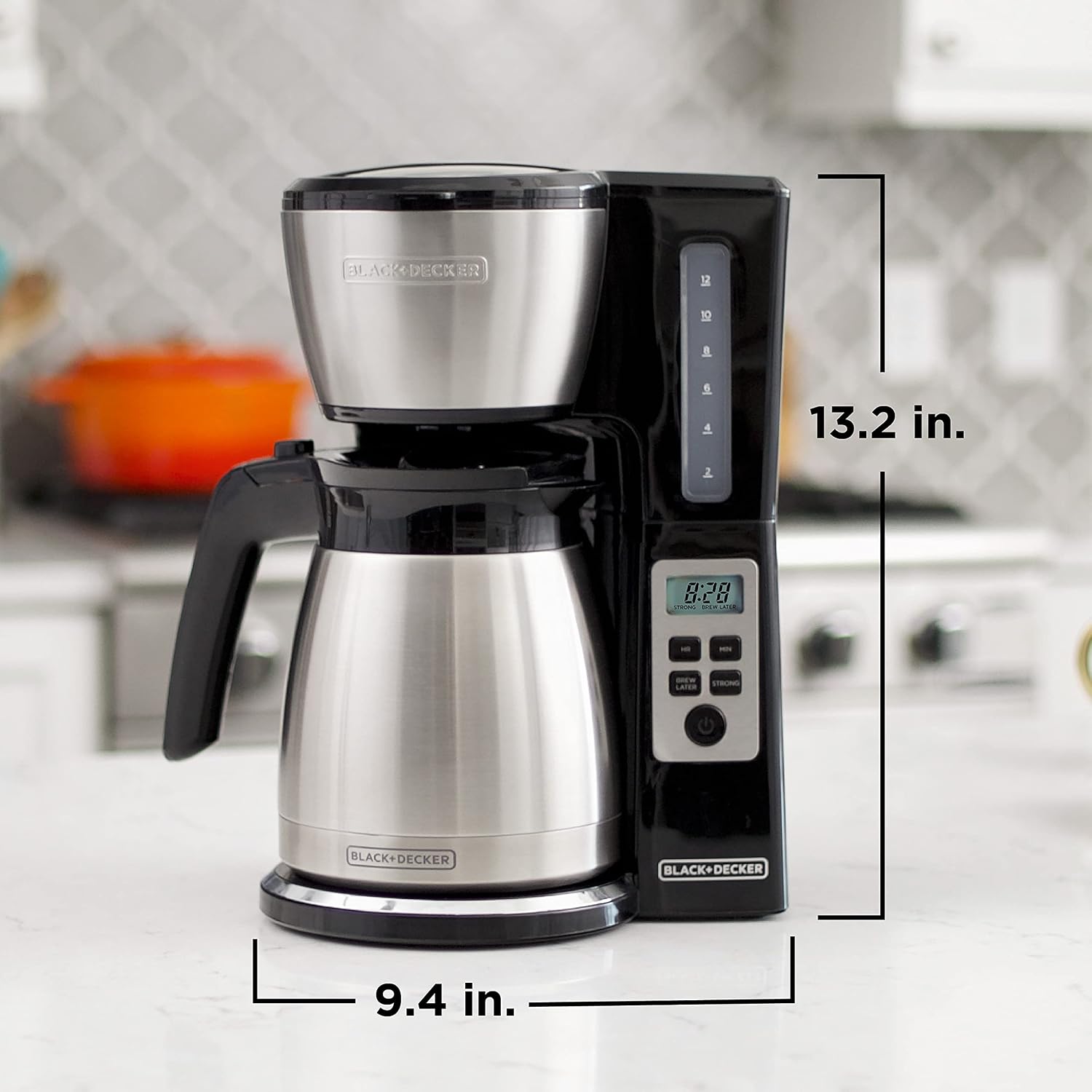 BLACK+DECKER 12 Cup Thermal Programmable Coffee Maker with Brew Strength and VORTEX Technology, Black/Steel, CM2046S, view 8