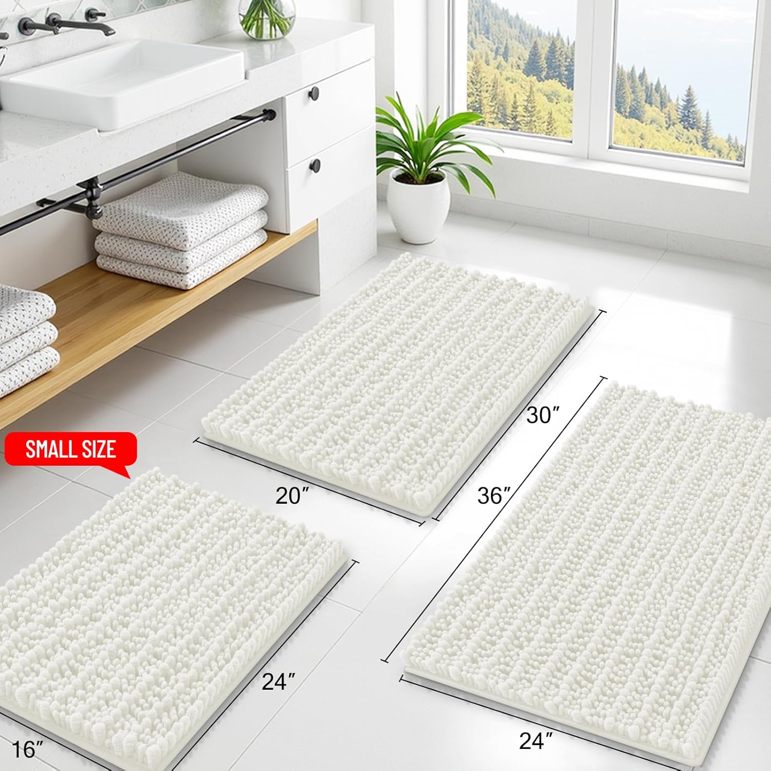 Smiry Bathroom Rugs Mat 30x20, Extra Soft Absorbent Chenille Bath Rugs, Non Slip Rubber Backing Machine Washable Quick Dry Bath Mats for Bathroom Floor, Tub, Shower, Home Decor Accessories, Ivory - Image 2