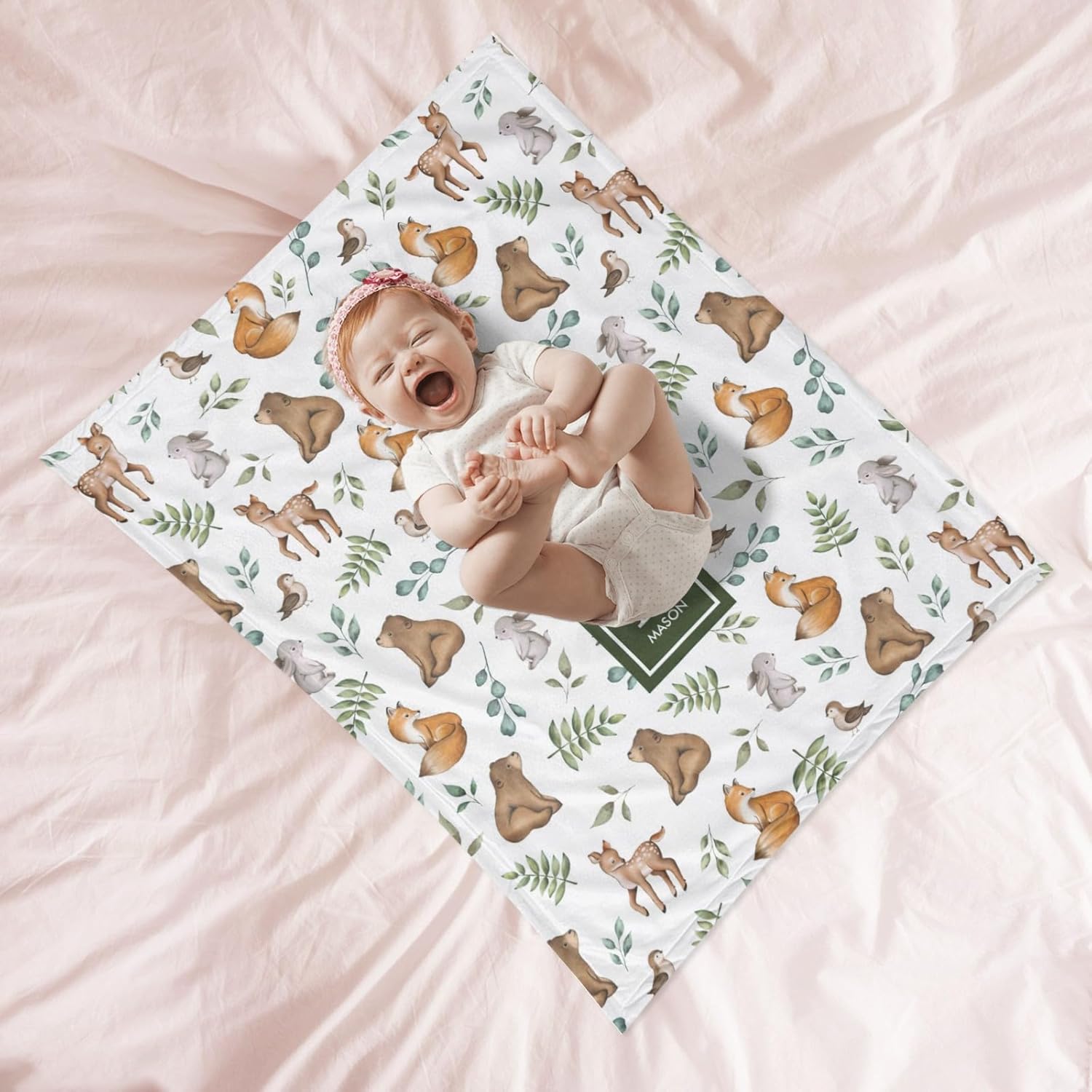 Personalized Baby Blanket with Name for Boys,Custom Baby Name Blankets,Customized Baby Baby Shower Nursery Stroller Crib Decor Monogrammed Throw Animals Theme Bed Blanket for Kids/Teen - 60x80 Inches