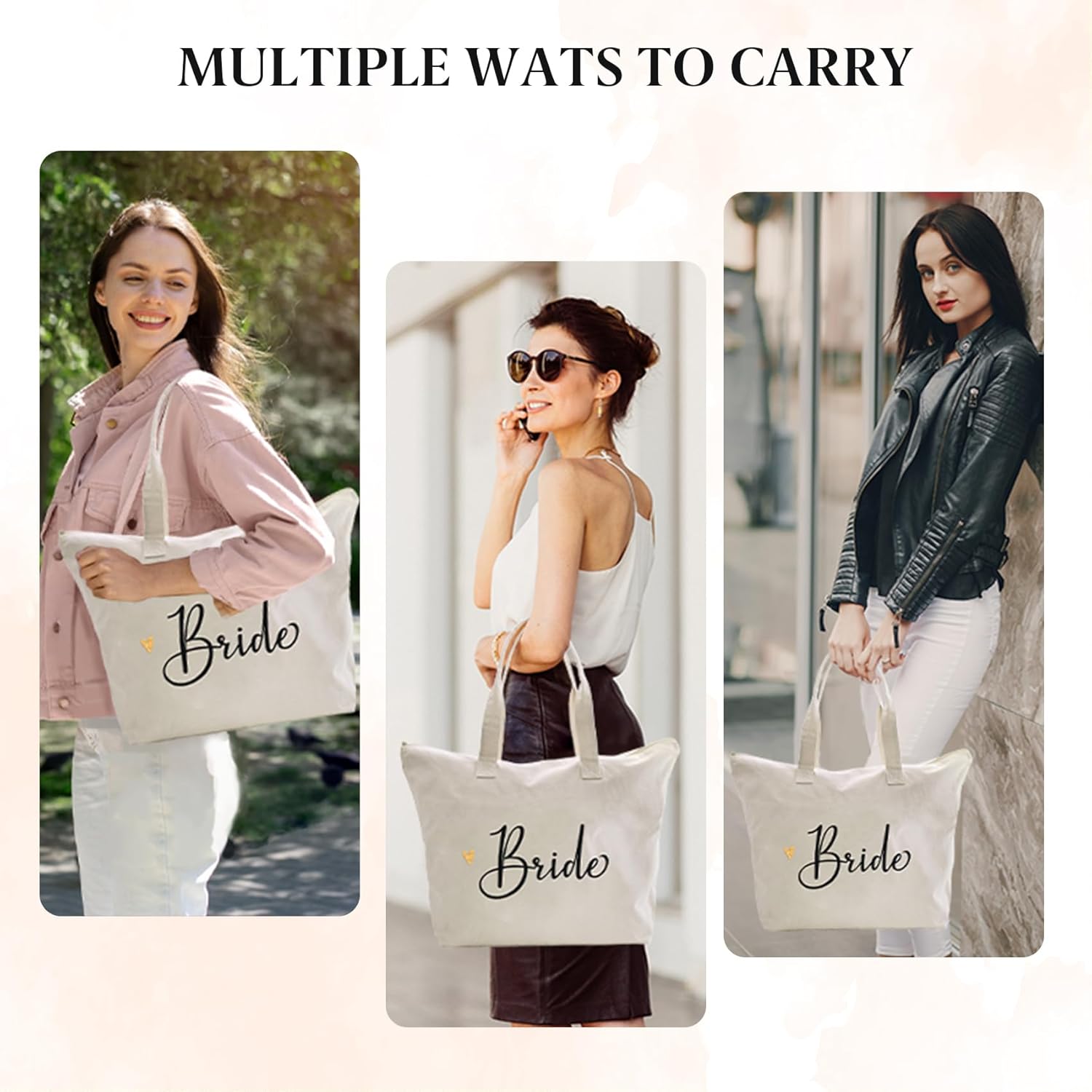 CARAKNOTS Bride Gifts Bride Bag for Wedding Bachelorette Engagement Party Accessories Bridal Shower Gifts Cotton Beach Canvas Tote Shoulder Bag with Zipper and Pocket - Image 7