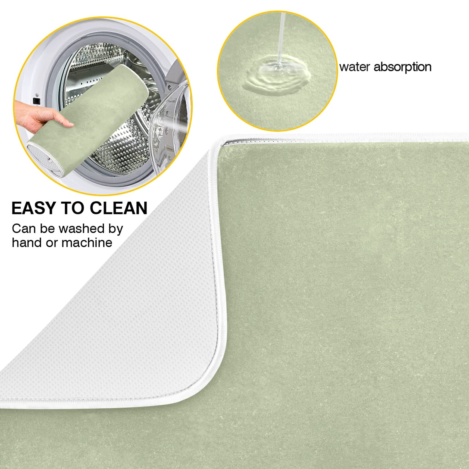 Sage Green Solid Color Dish Drying Mat 16x18in, Microfiber Dish Drying Rack Pads Dish Drainer Mats Washable Heat-Resistant