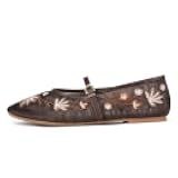 MRKEWUNEY Mesh Ballet Flats for Women Embroidered Floral Round Toe Mary Jane