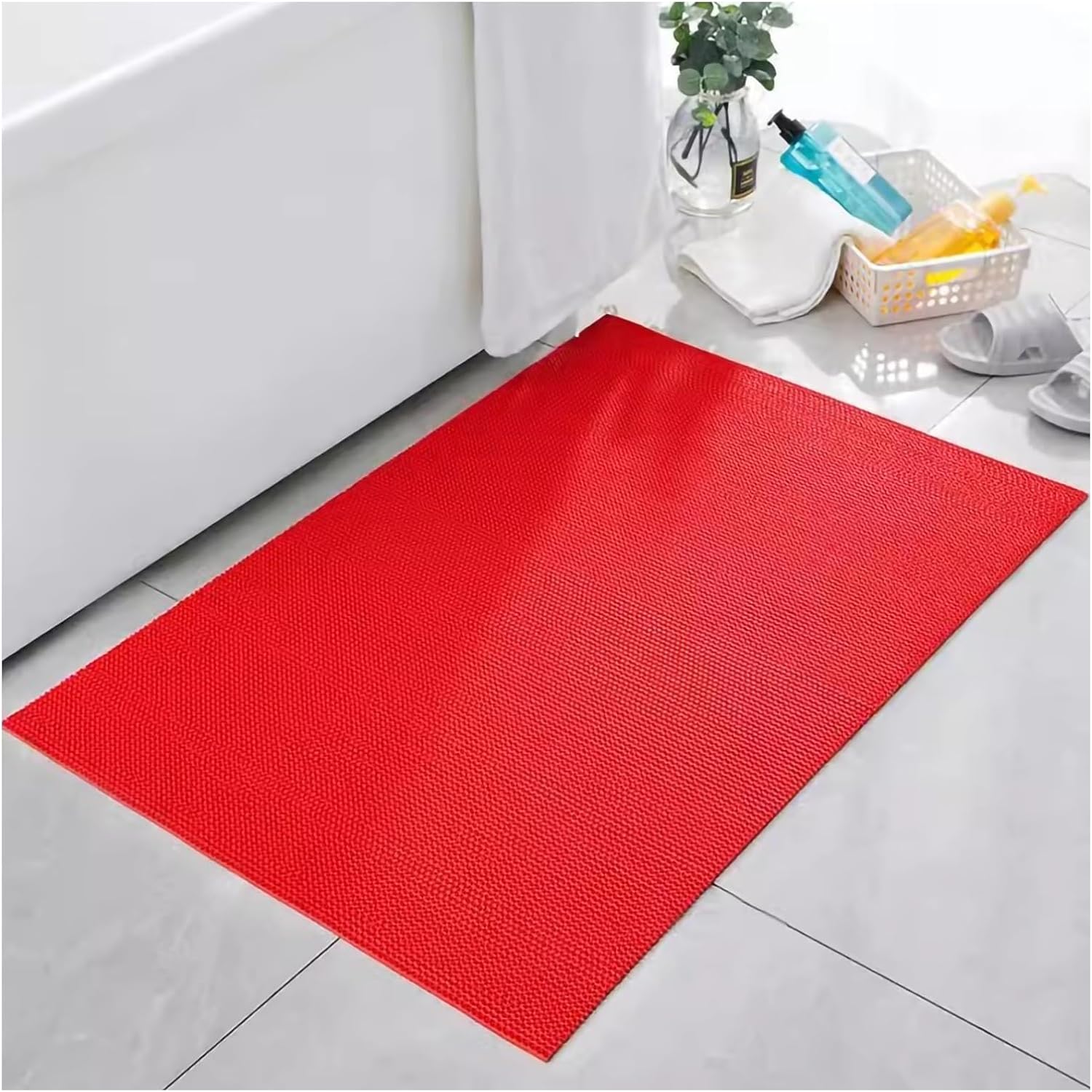 ゴム製ドアマット - 業務用厚手高耐久ゴムマット、S字型中空滑り止め排水フロアマット、工業用キッチン用(Red,90x100cm/3