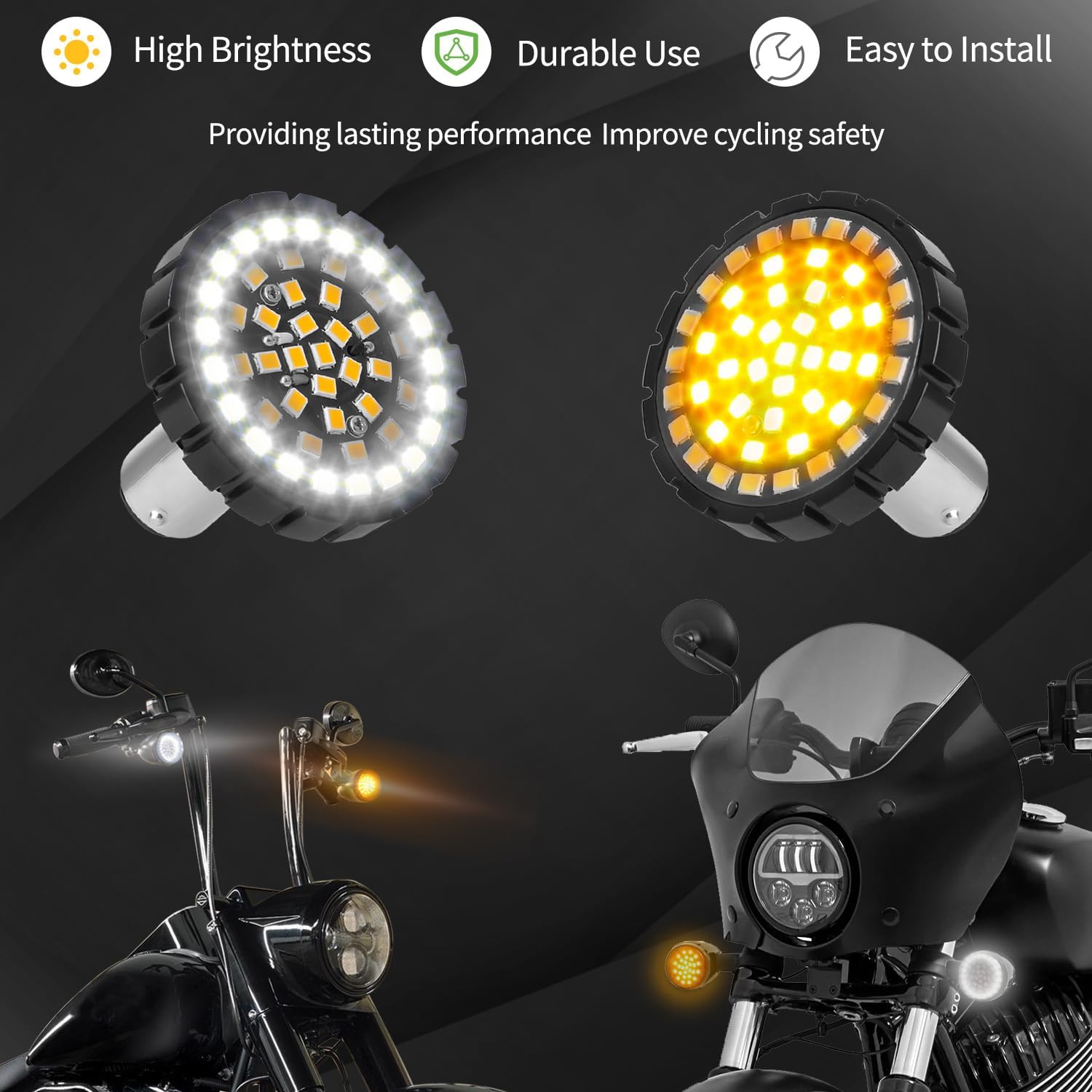 NTHREEAUTO 2" Bullet 1157 LED Turn Signal Light, Motorcycle Running Light, Switchback Front Bulbs Compatible with Harley Street Glide, Sportster, Road King