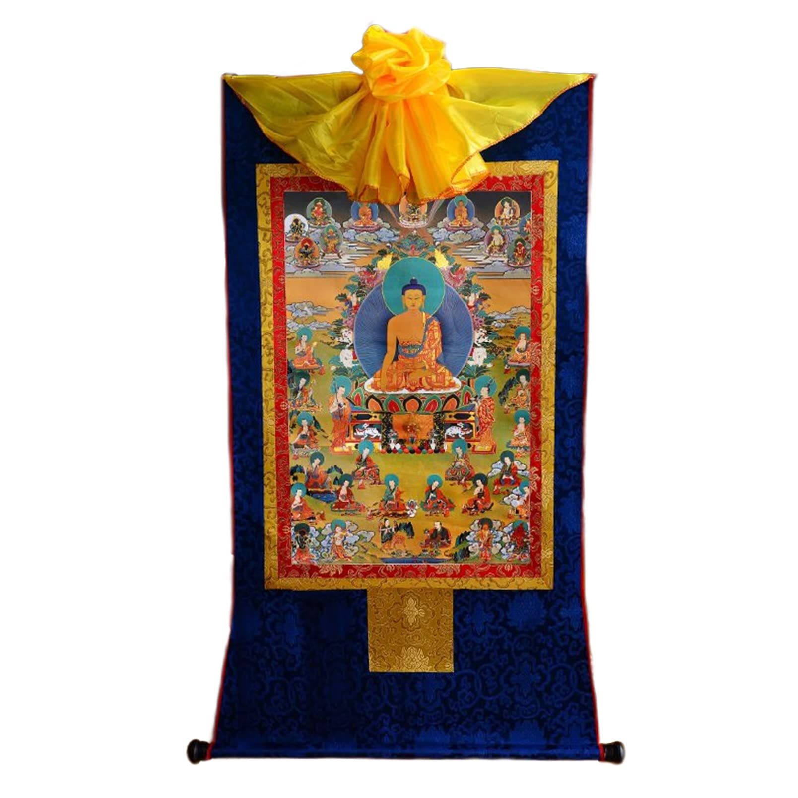 Thangka Buddista Tibetano Buddha Thangka Fatto a Mano in Broccato di Seta da Parete, 13,8 Pollici, 24 Pollici, Blu e Oro(Blue,S)