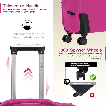 Aerostar Medium 26” Lightweight Softshell Expandable Suitcase, Integrated Combination Lock, 4 Wheels Check in Luggage for 15 to 20kg (Cerise Pink, 78 litres)